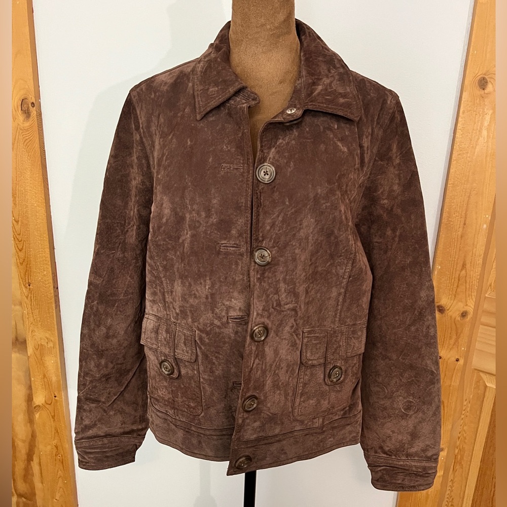 Cherokee Women's Chocolate Brown Button Up Jacket - Genuine Leather Shell